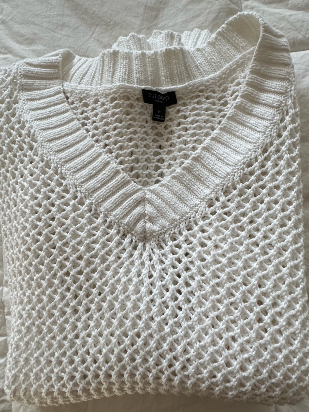 Talbots White Open-Knit V-Neck Sweater